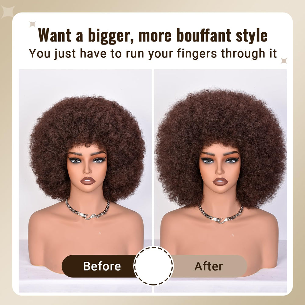 CURLCRAZY Afro wig bouncy curls closeup reveals natural-like fibers for cosplay.