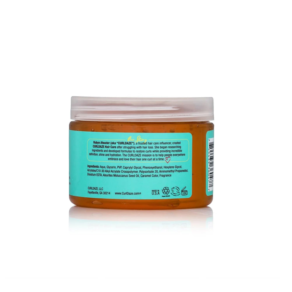 Curldaze Glossy Shine Gel on dry hair demonstrates renewed moisture and vitality.