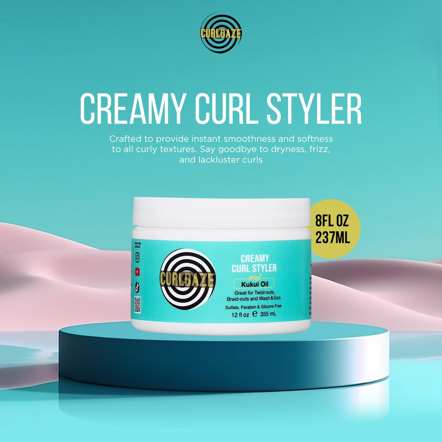 Curldaze Kukui Oil ingredients highlight vitamins A, C, E for nourished curls.
