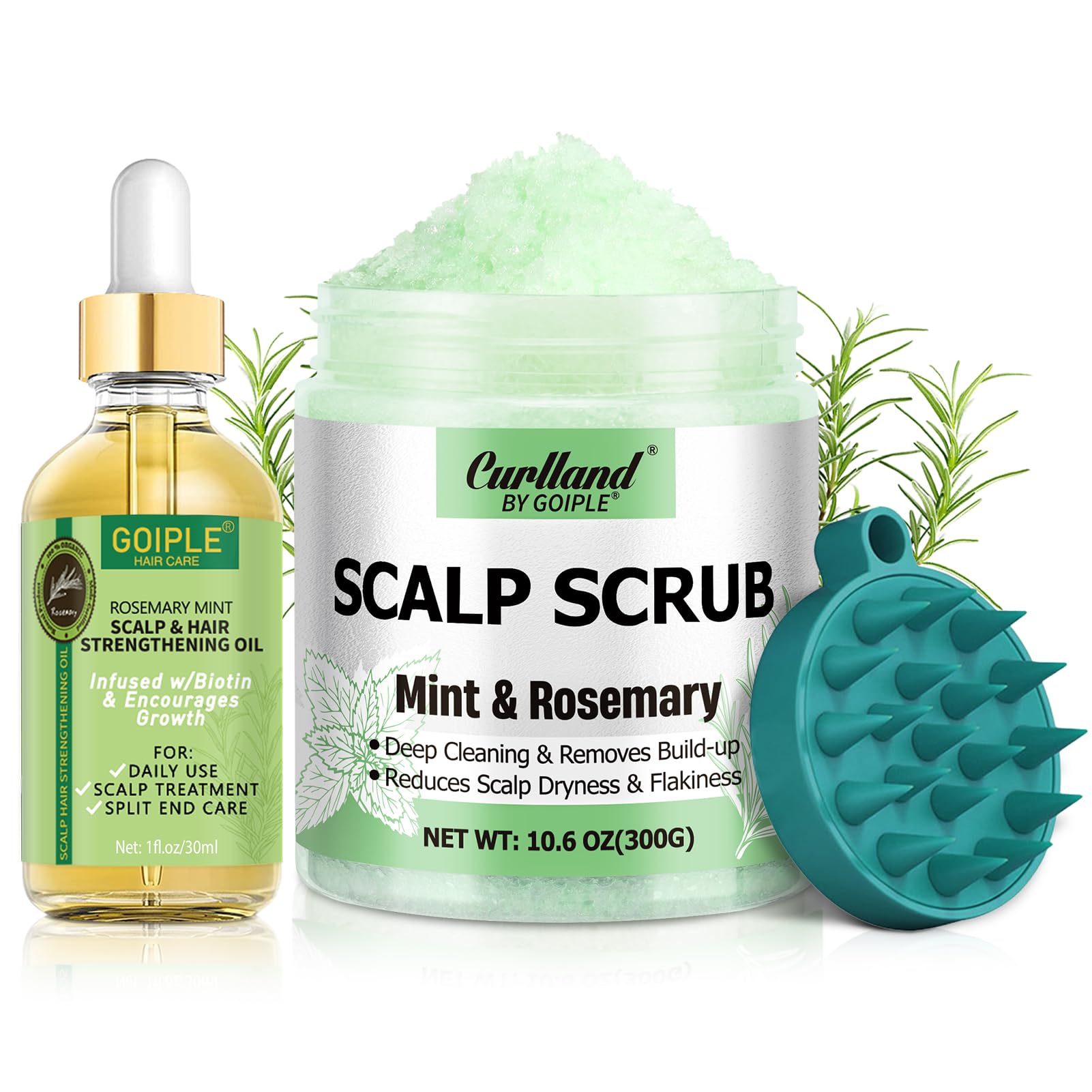 Curlland rosemary scalp exfoliator jar closeup shows clarifying exfoliation benefits