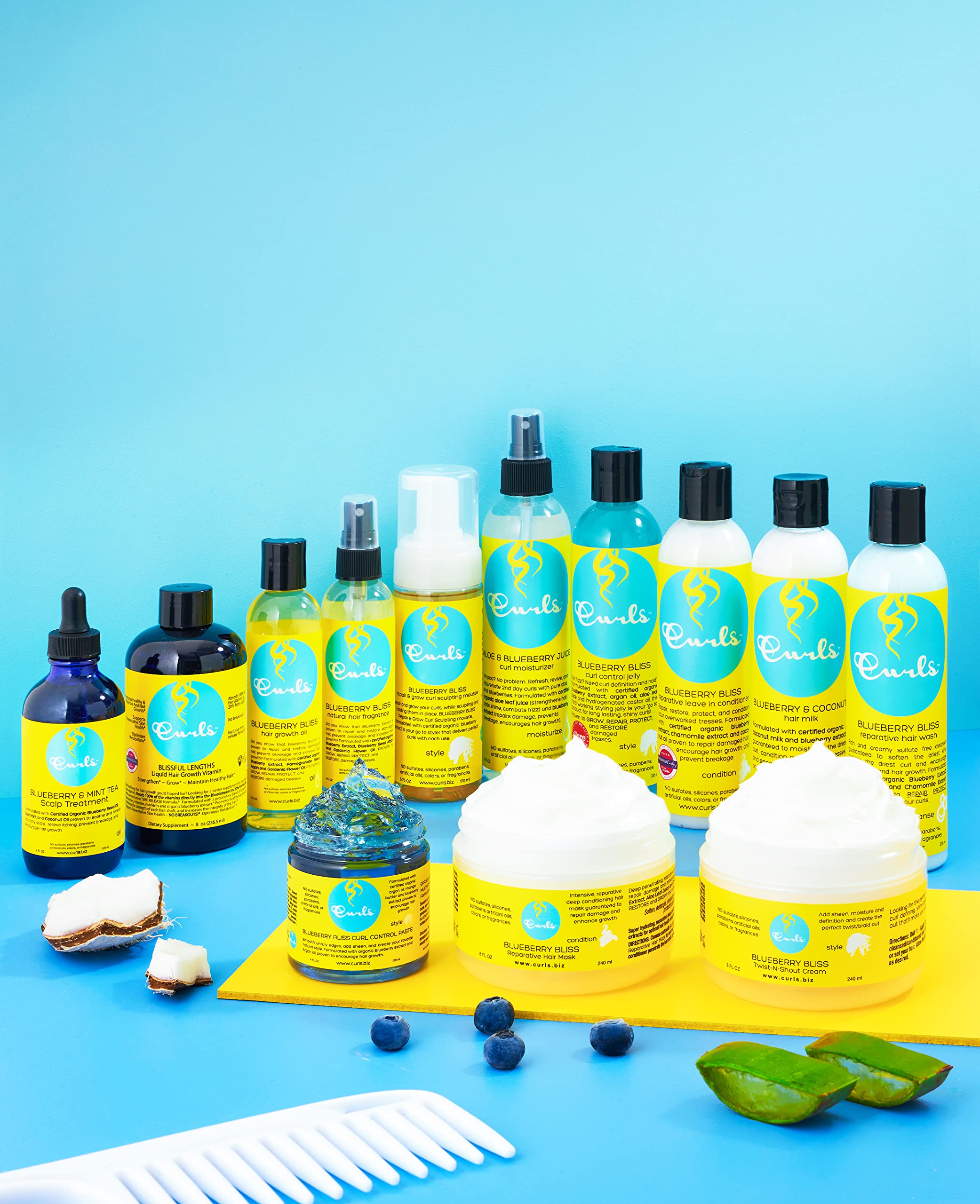Curls Blueberry Bliss damage repair: antioxidants shield curls from environmental stress.