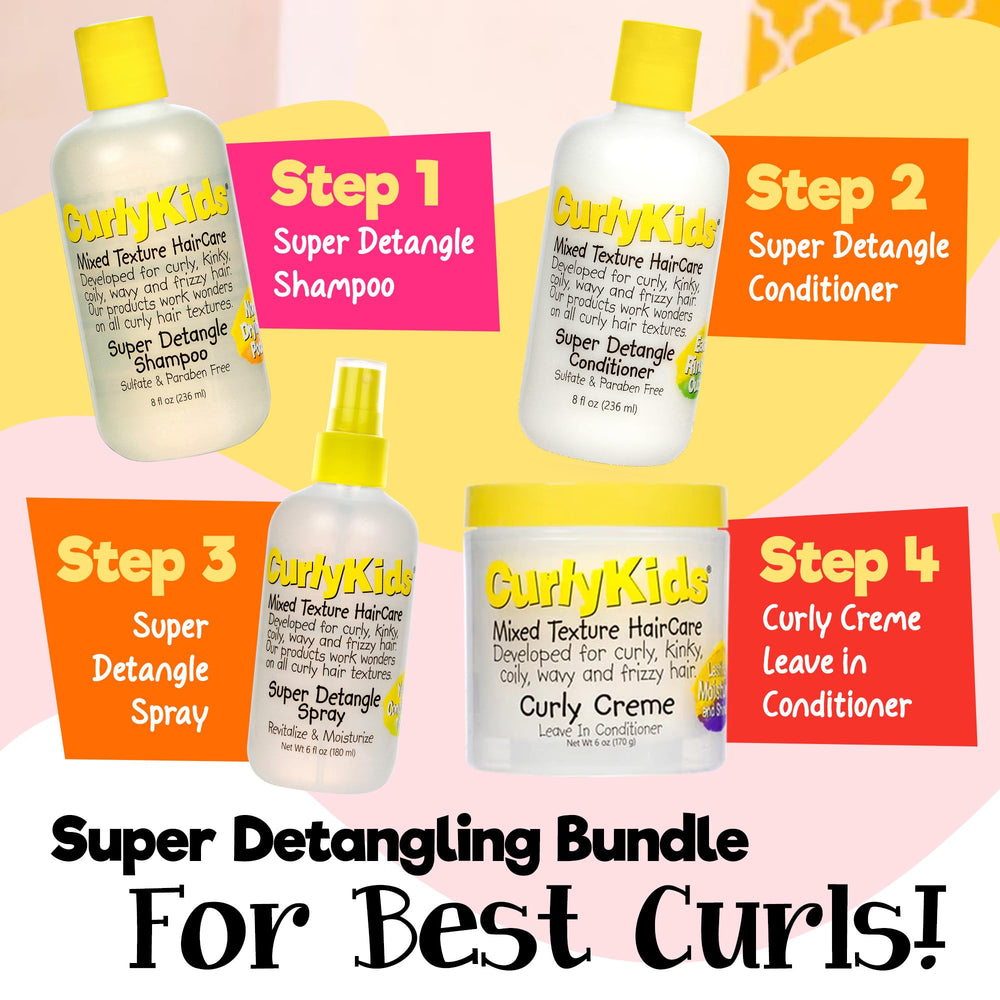 CurlyKids product set on bathroom counter illustrating complete curly hair care routine