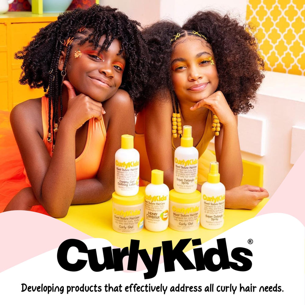 CurlyKids Frizz control closeup highlights shiny, tamed curls
