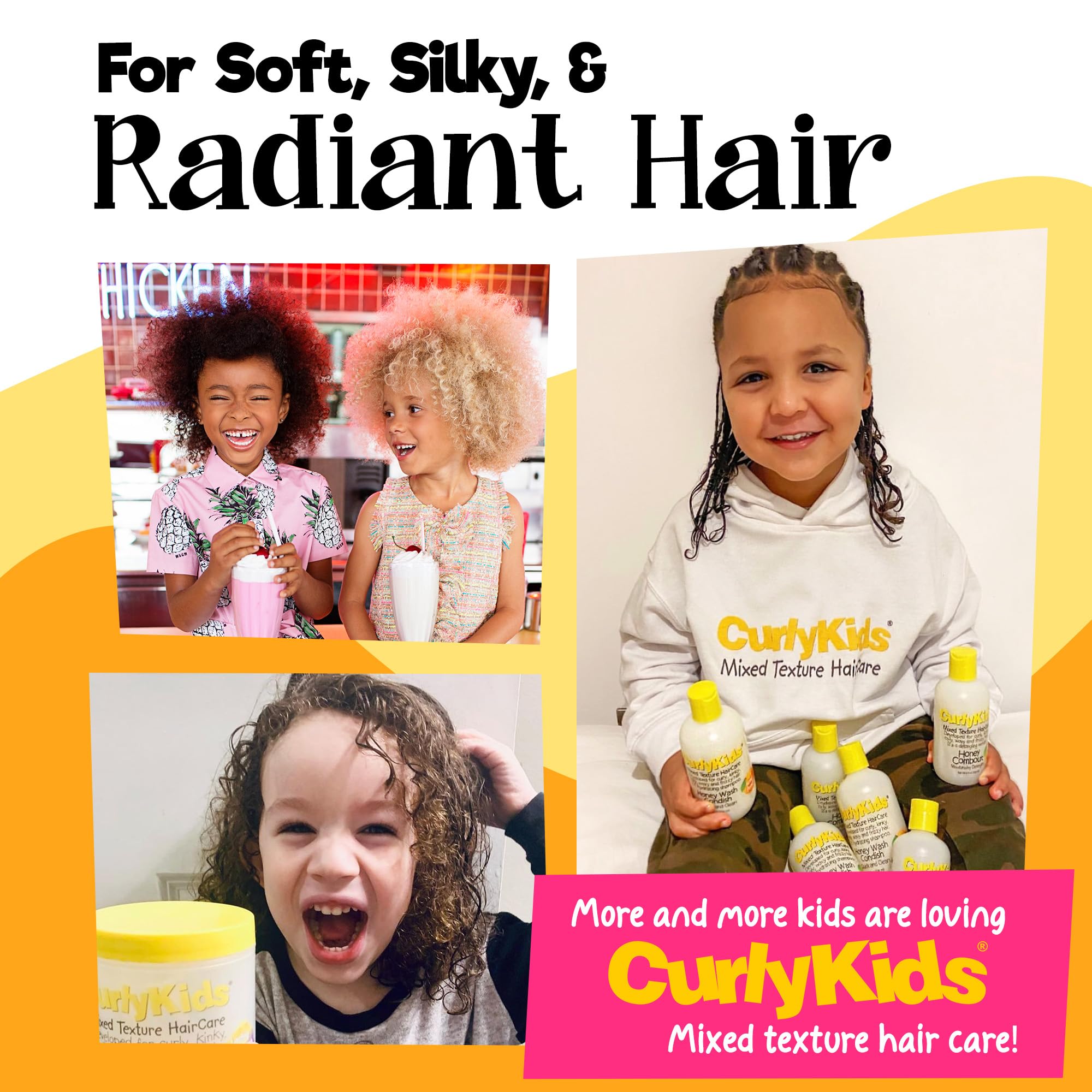 CurlyKids Kids curly hair after detangle shows softer, more manageable curls