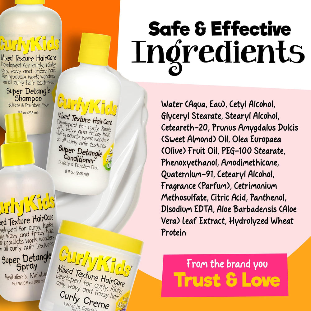 CurlyKids leave-in creme on curls showing defined, hydrated texture