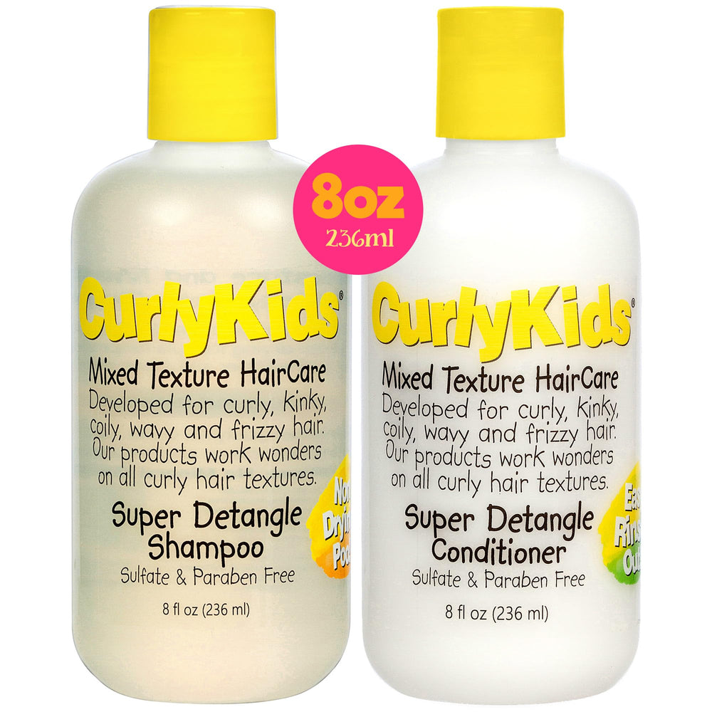 CurlyKids Super Detangle Shampoo bottle shows gentle cleansing for curls