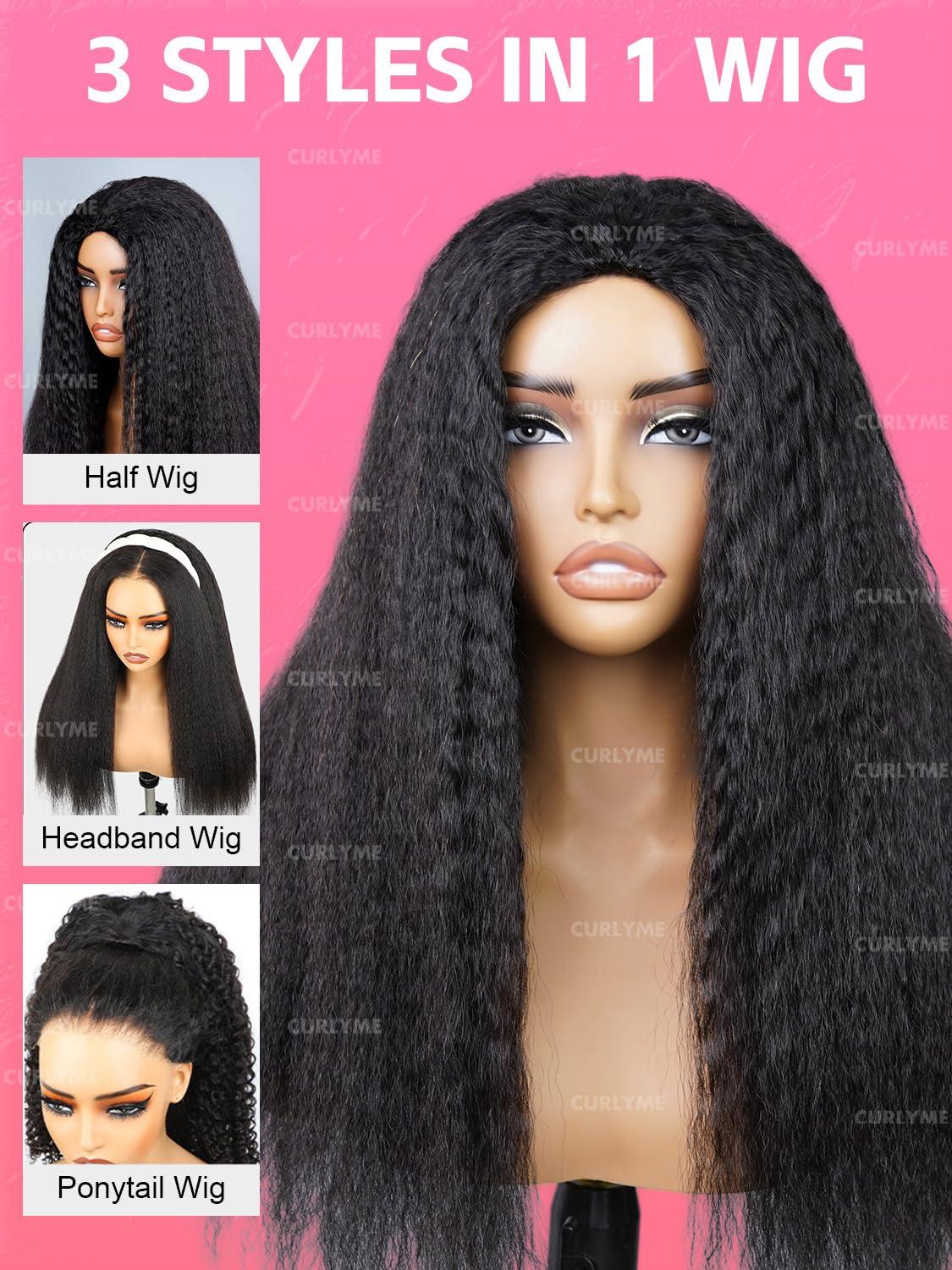 Curlyme drawstring half wig kinky straight 18-inch length on model