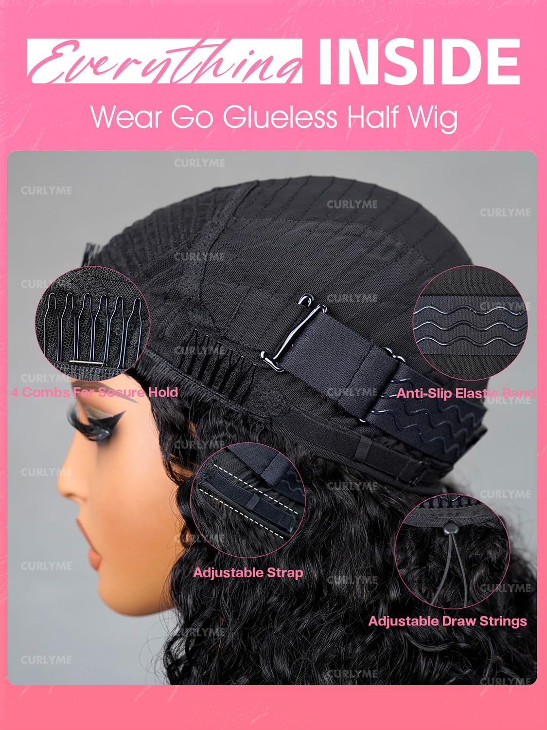 Curlyme drawstring half wig kinky straight 195-density fullness in view