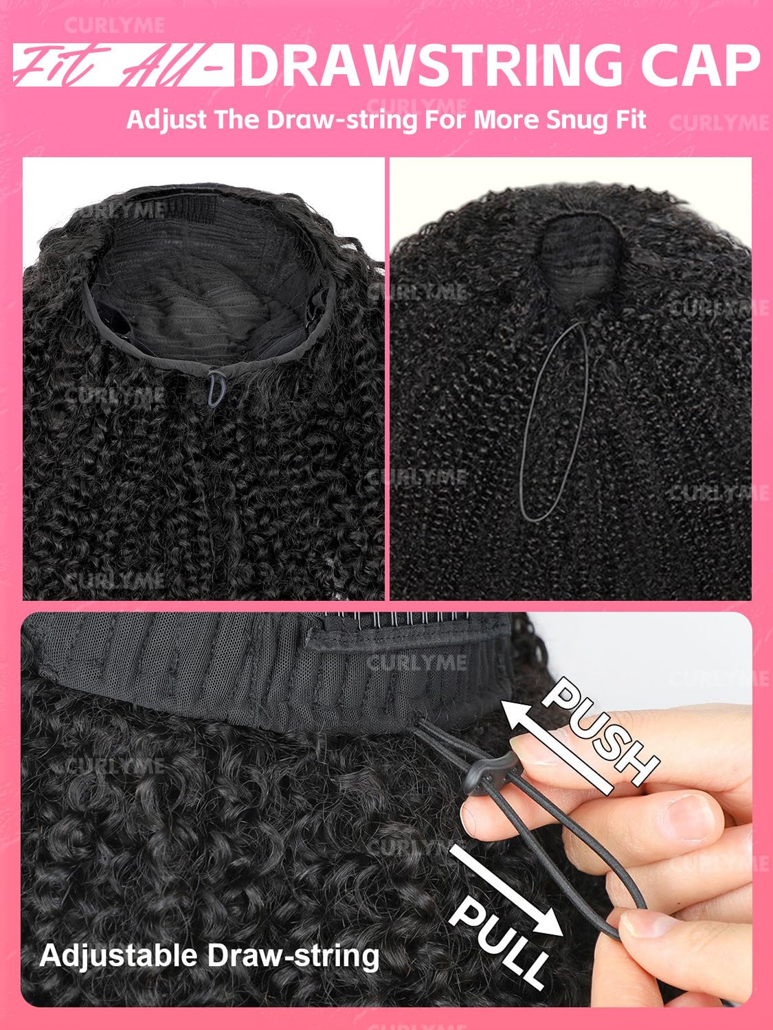 Curlyme drawstring half wig kinky straight down-style look for everyday wear