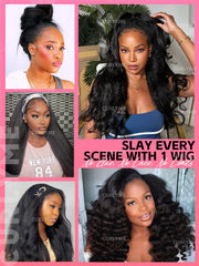 Curlyme drawstring half wig kinky straight no-lace close-up hairline for seamless blending
