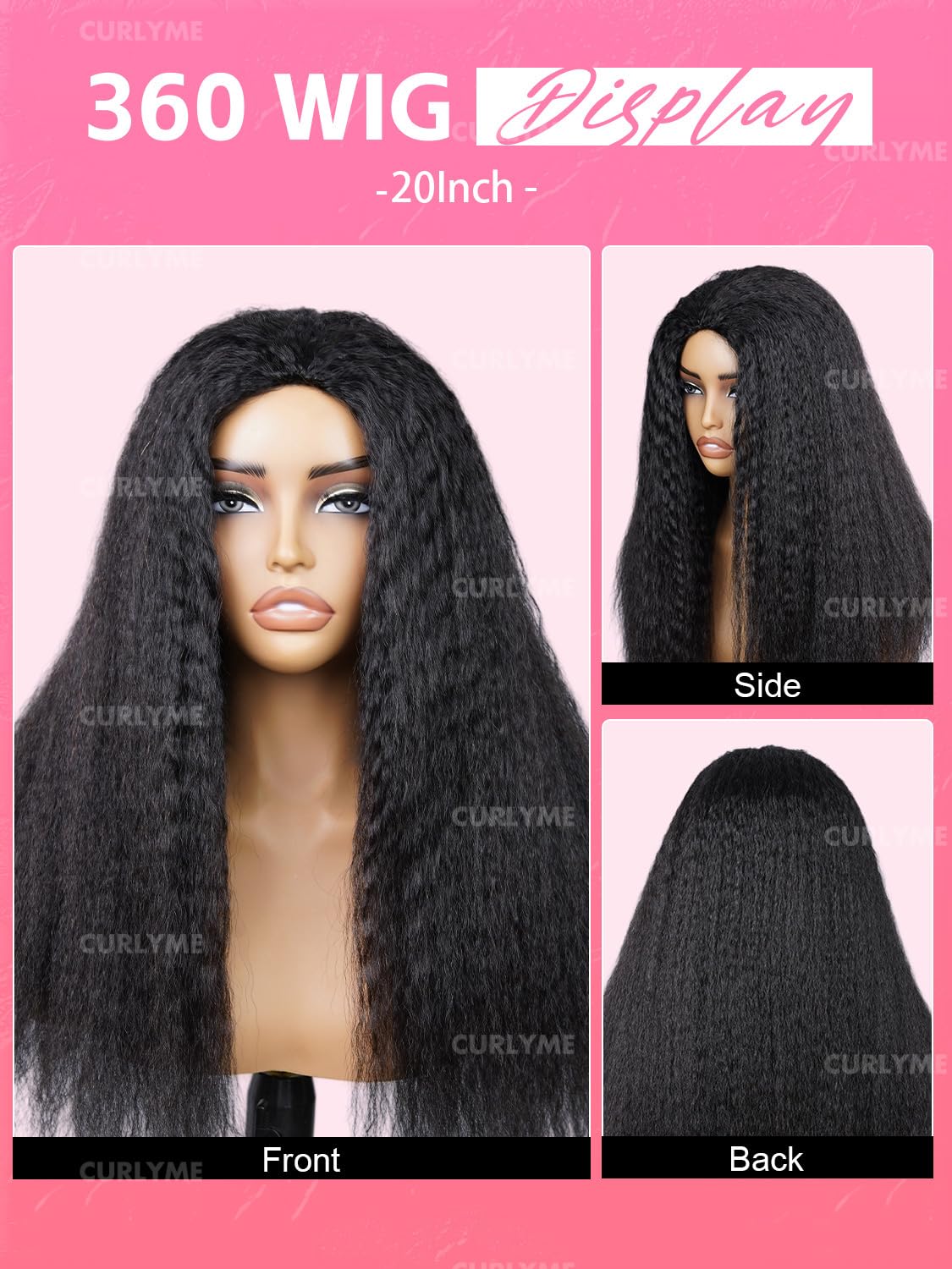 Curlyme drawstring half wig kinky straight right-side view for versatile styling