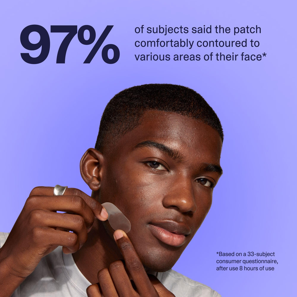 Curology patch pack displaying fragrance-free, vegan, cruelty-free attributes for sensitive skin.