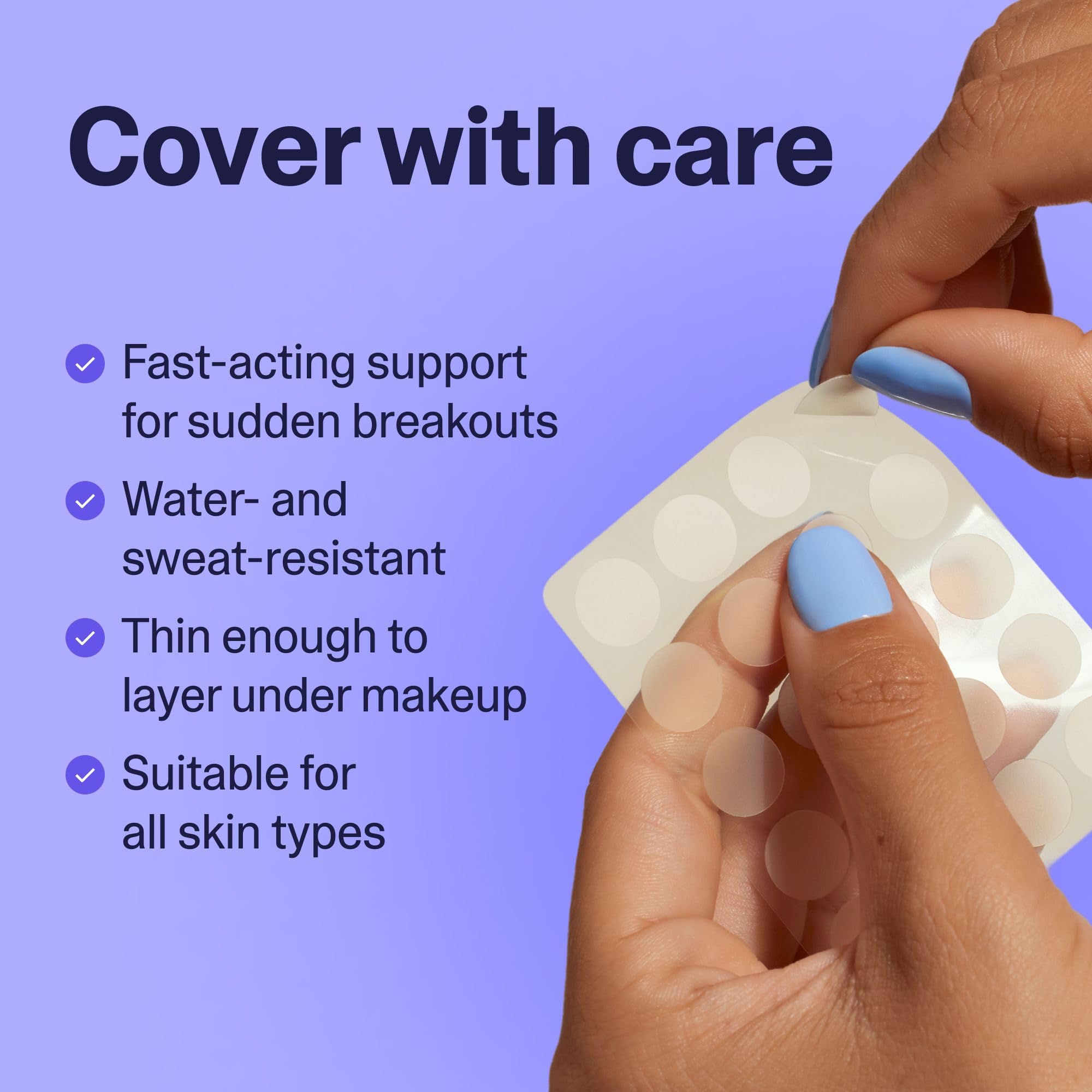 Curology Emergency Spot Patches worn under makeup for quick concealment and protection.