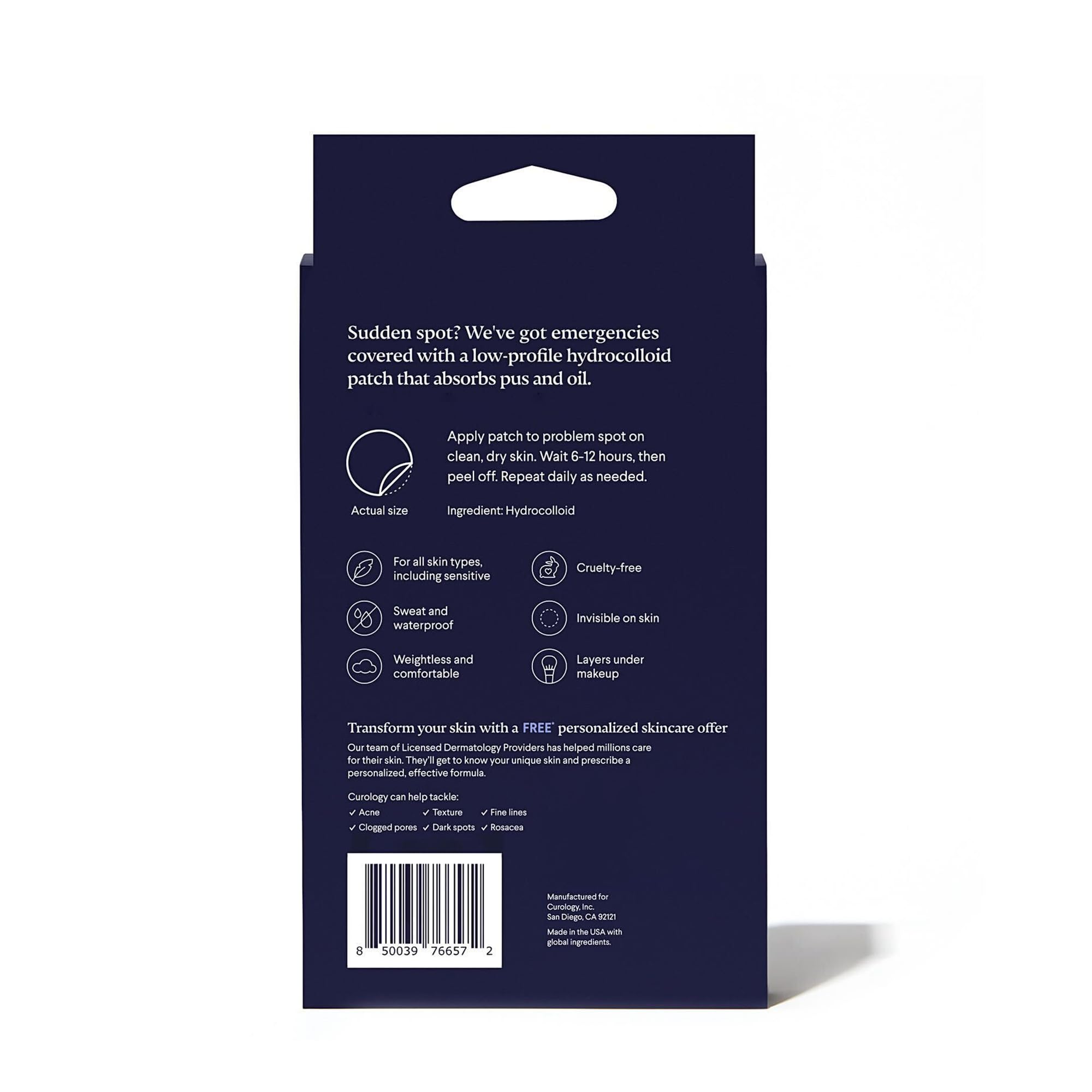 Curology Emergency Spot Patches are vegan and cruelty-free, aligning with mindful skincare.