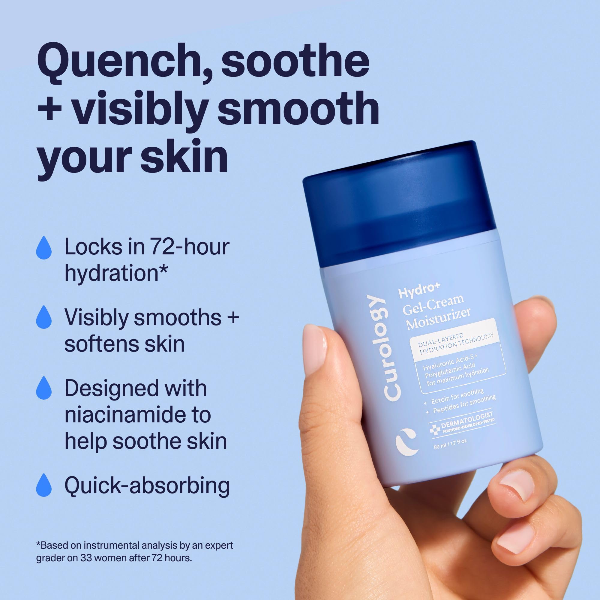 Close-up of Curology Hydro Gel Cream jar with smooth texture for daily use.