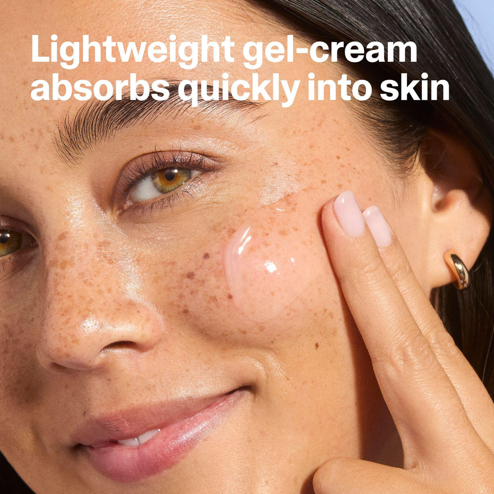Curology Hydro Gel Cream swirled on skin displaying dewy hydration.