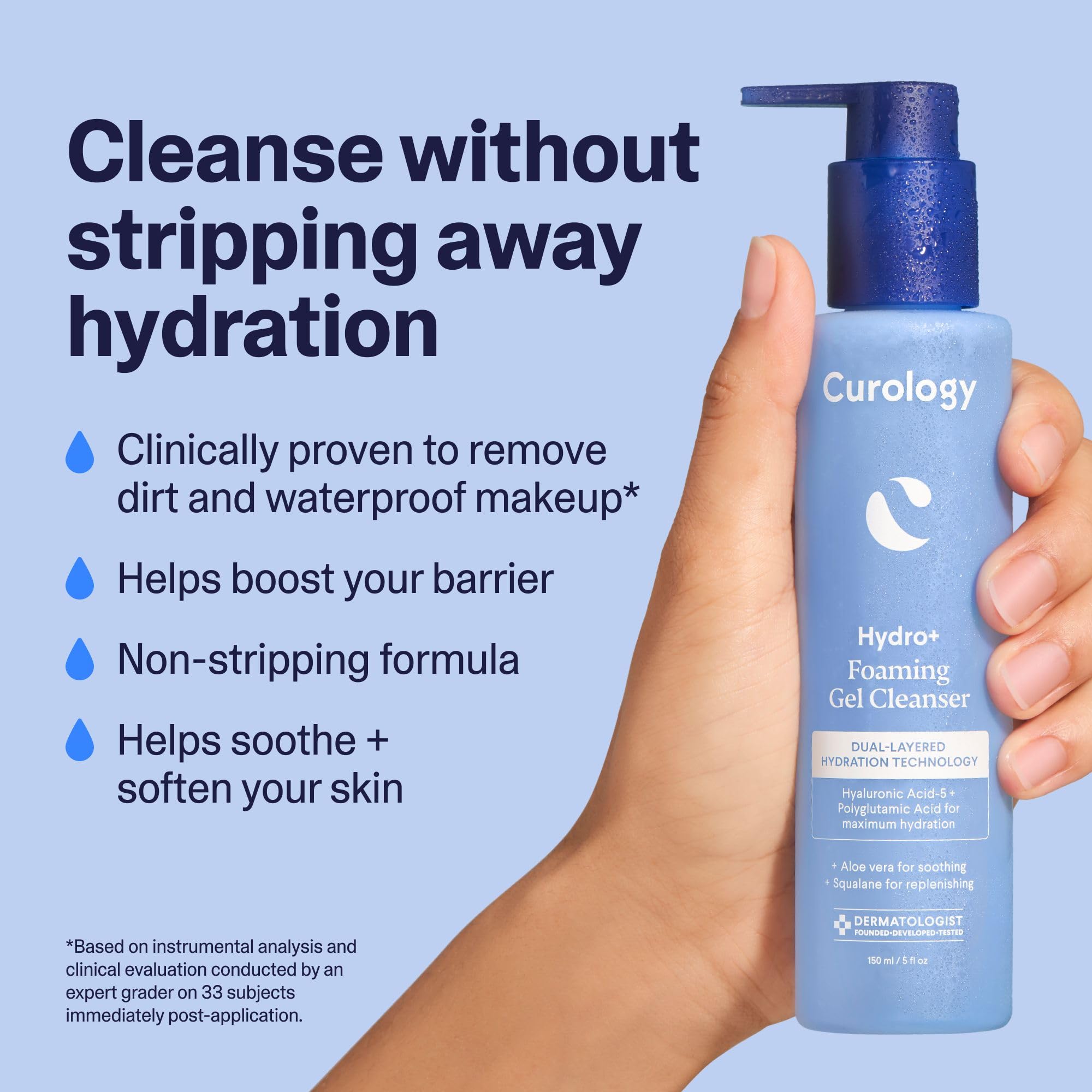 Curology Hydro+ ingredients highlight aloe and squalane for soothing hydration.