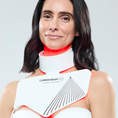 CurrentBody Skin LED Neck Décolletage Mask Series 2 wearable setup for chest care and neck rejuvenation