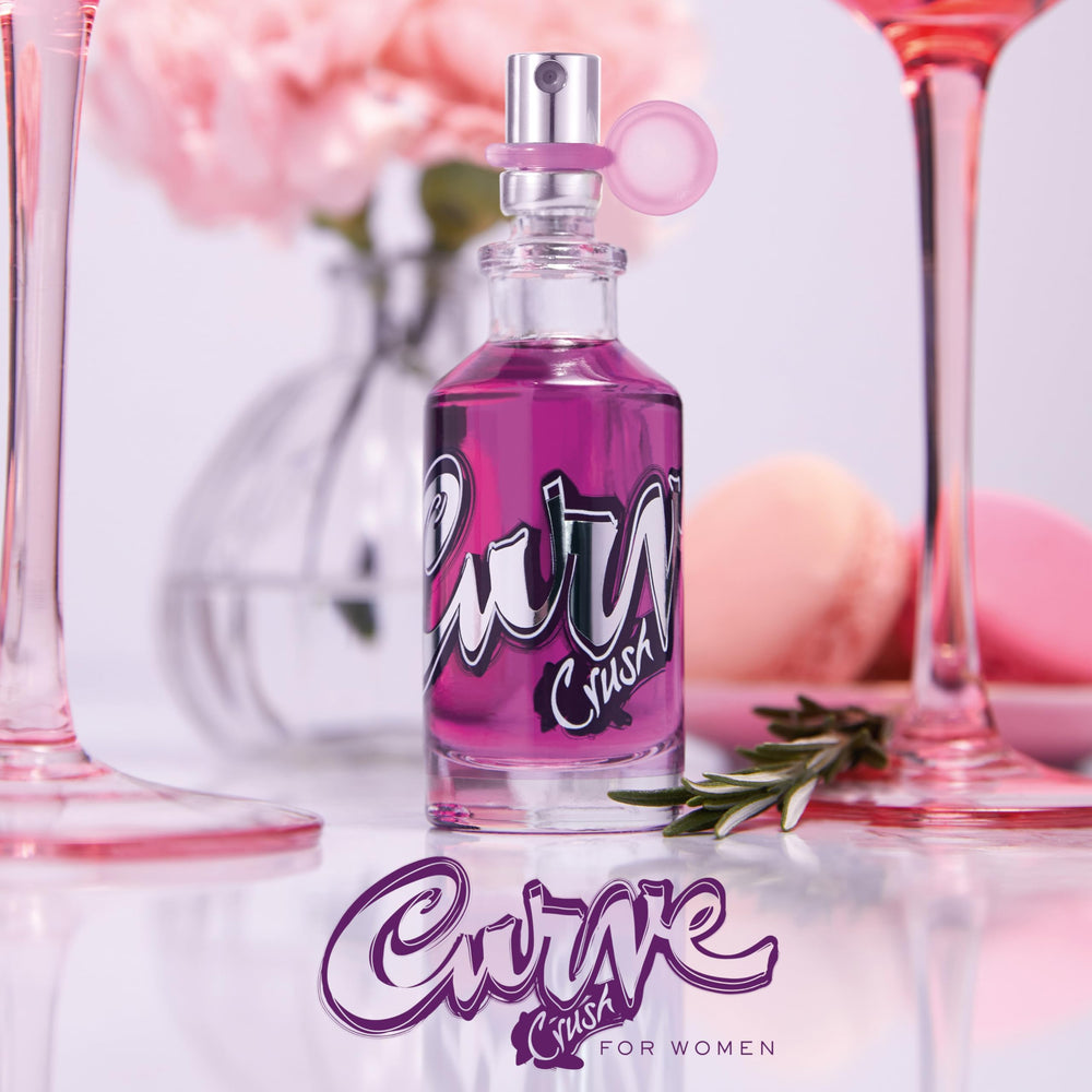 Curve Crush box label shows product info and scent notes.