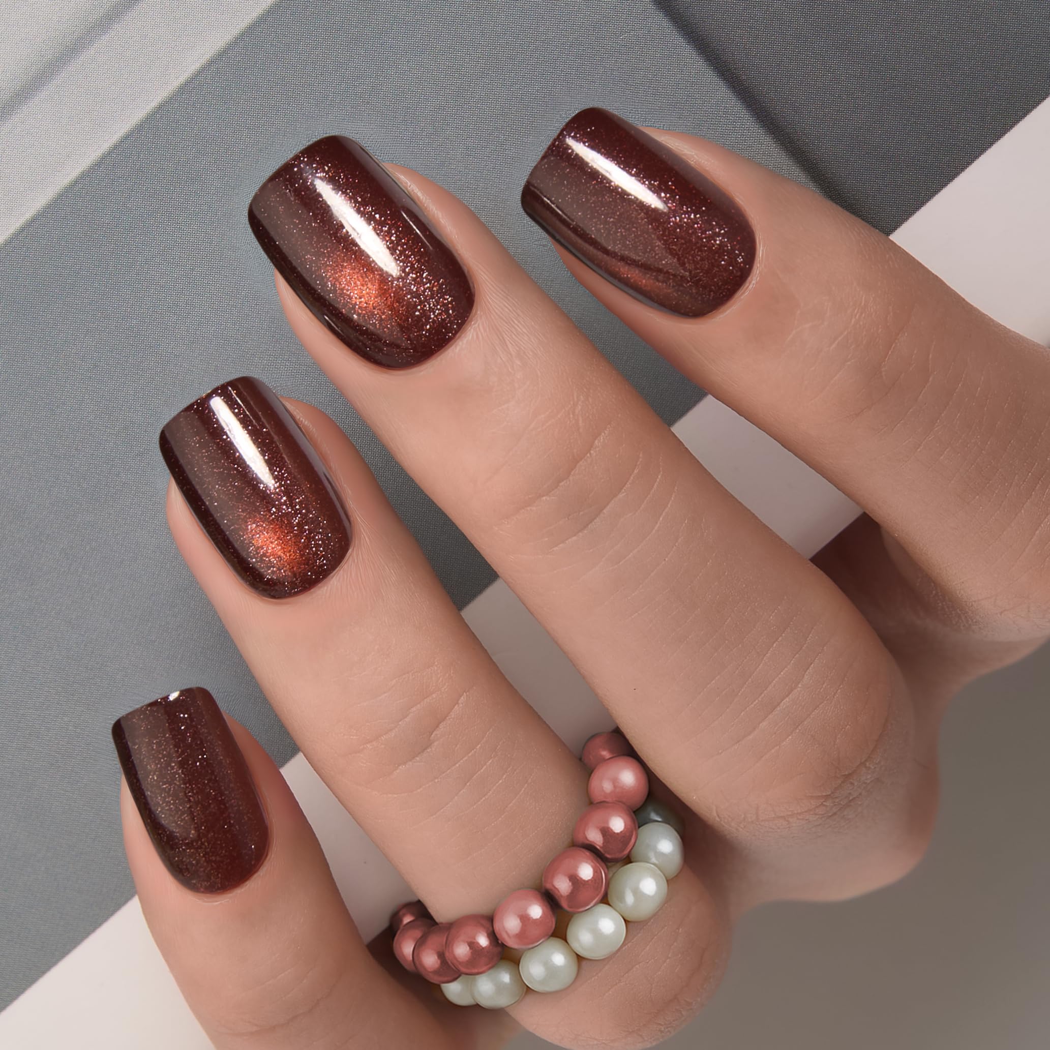Curvlife apricot press-on nails glossy finish for everyday elegance.