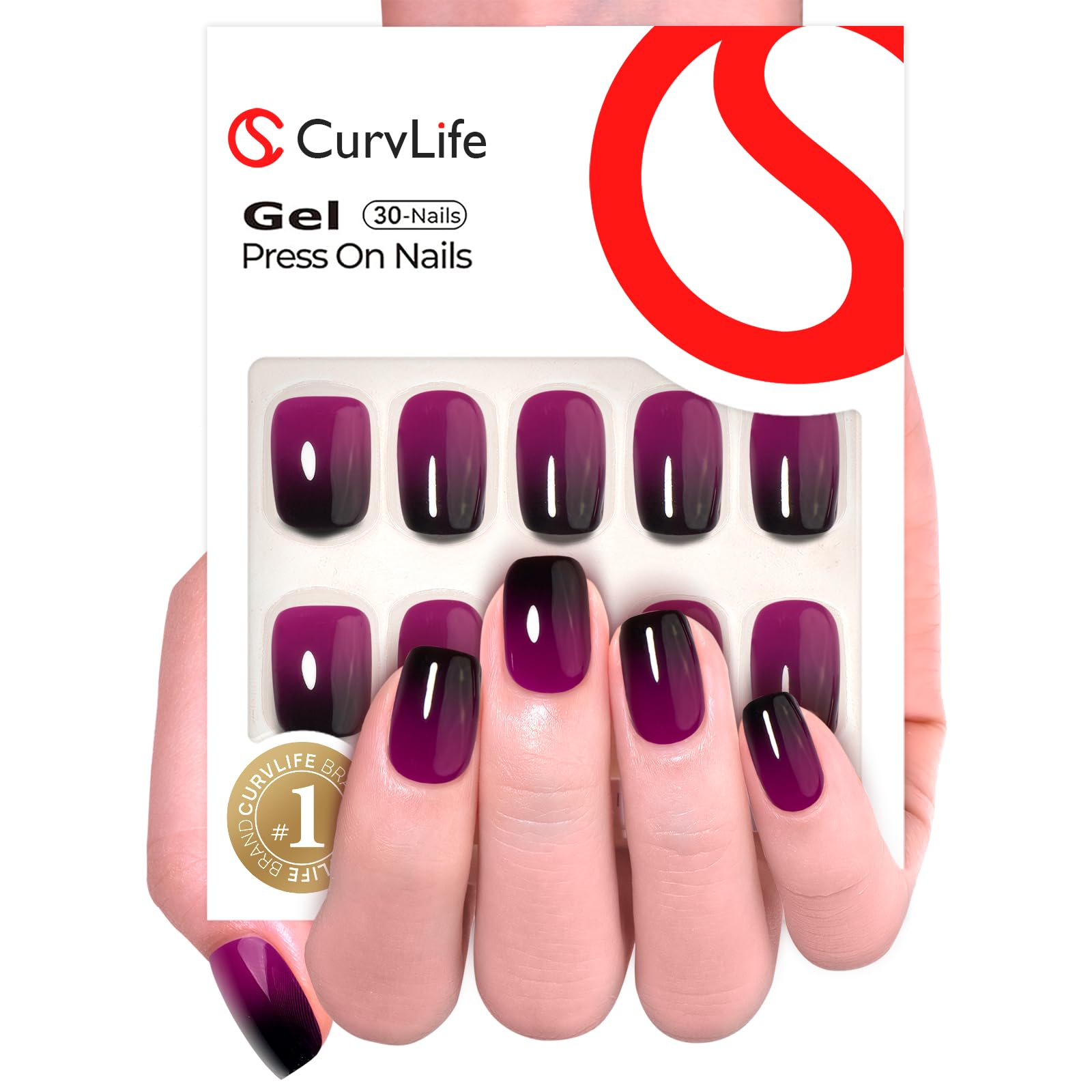 CurvLife gel French tip close-up with intricate patterns and glossy finish