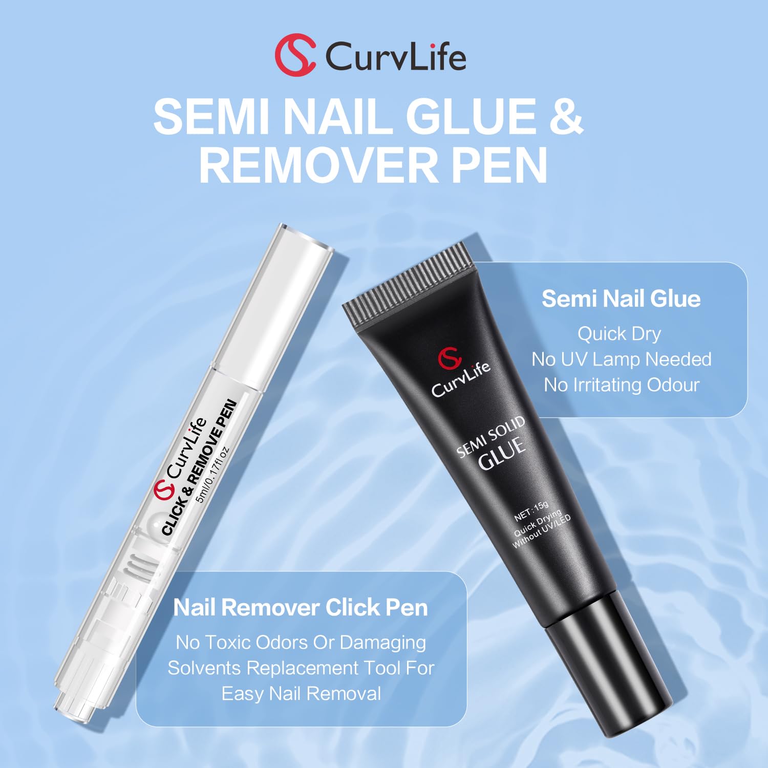 Curvlife gel dries in 10 seconds without UV light.