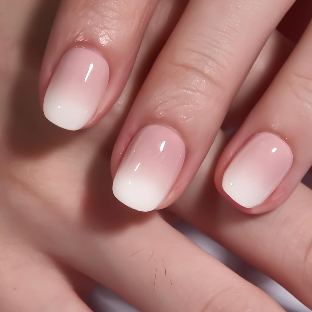 CurvLife Nude Ombre Nails on hand showing natural gradient finish for everyday wear.
