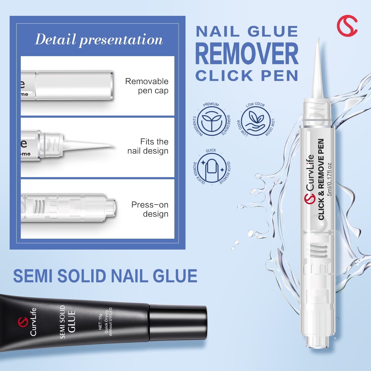 Curvlife press-on nails setup image demonstrates easy application.