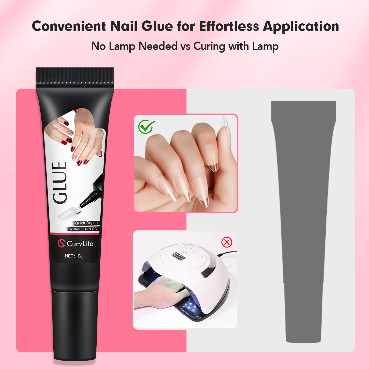 CurvLife press-on nails kit assembly demonstrates reliable adhesion for quick manicures.