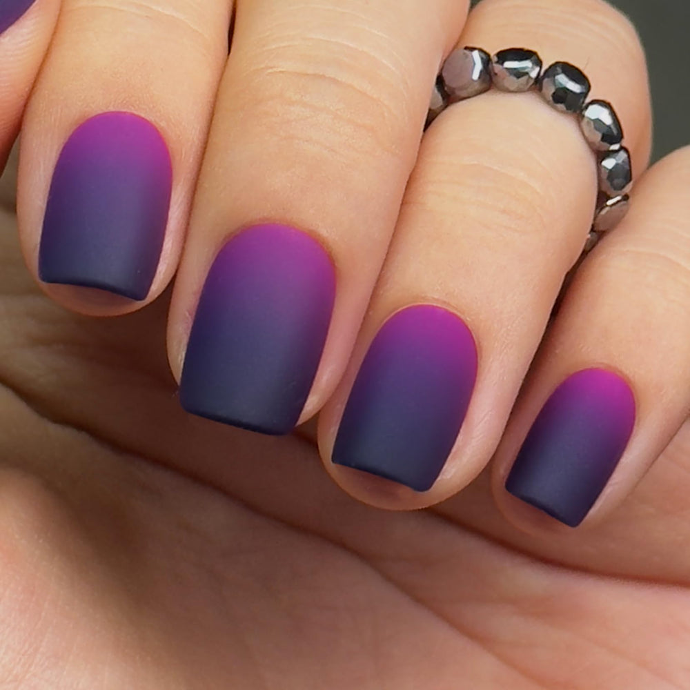 Curvlife press-on nails in short square frosted purple for a polished look