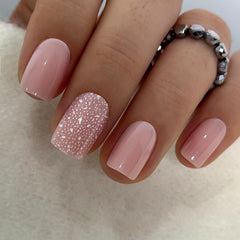 Curvlife Snowflake Nails pink glitter close-up for winter glam