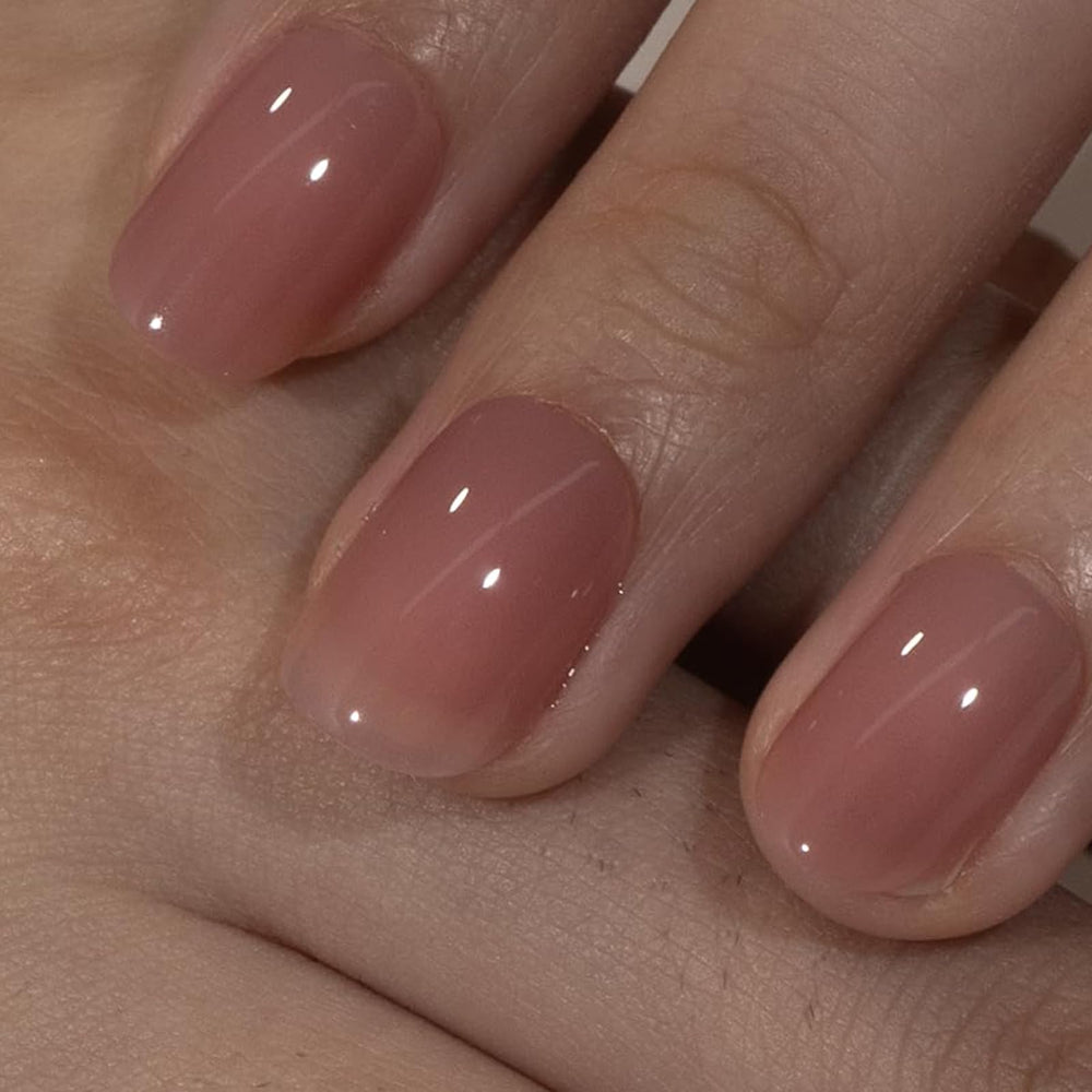 Curvlife soft gel press-on nails honey peach pink closeup demonstrates salon-like finish.