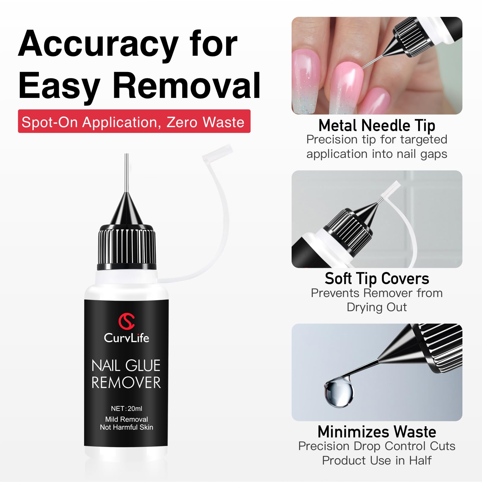 CurvLife dual-ended glass cuticle pusher cleanly preps nail surface.