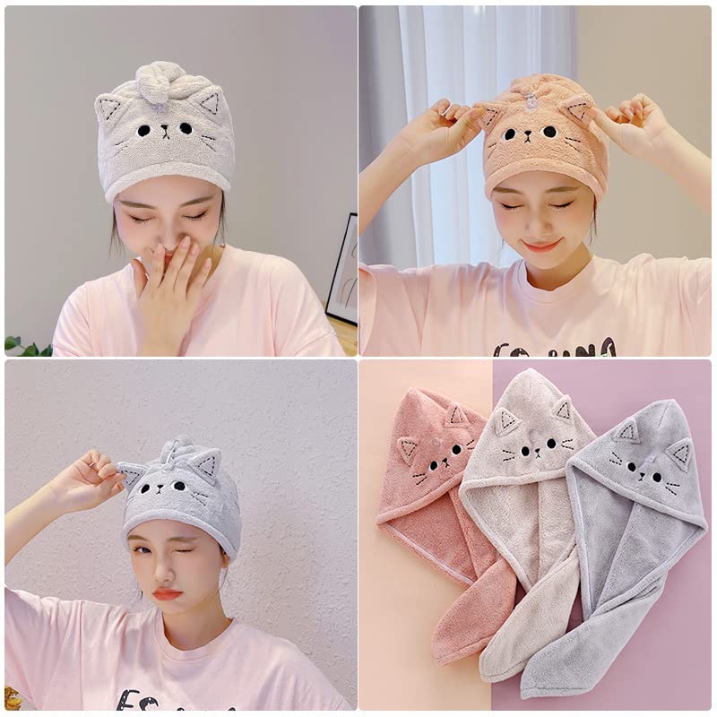 Cute Cat towel wrap gentle on hair reduces frizz after washing