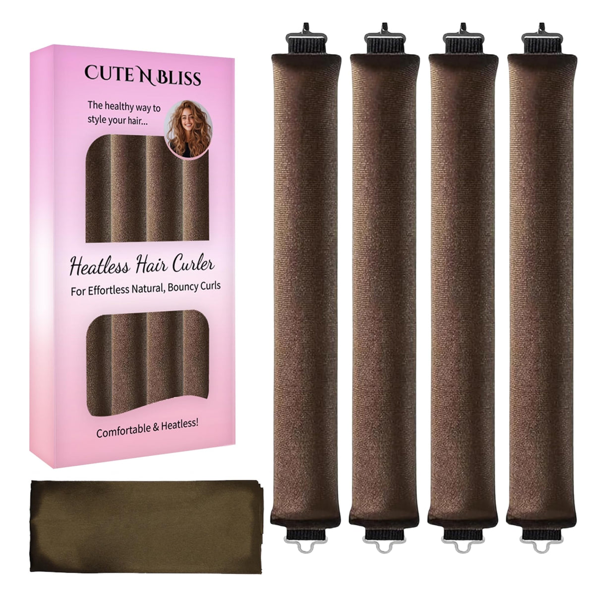 CUTE N BLISS heatless curls velvet rods closeup for soft, damage-free overnight styling