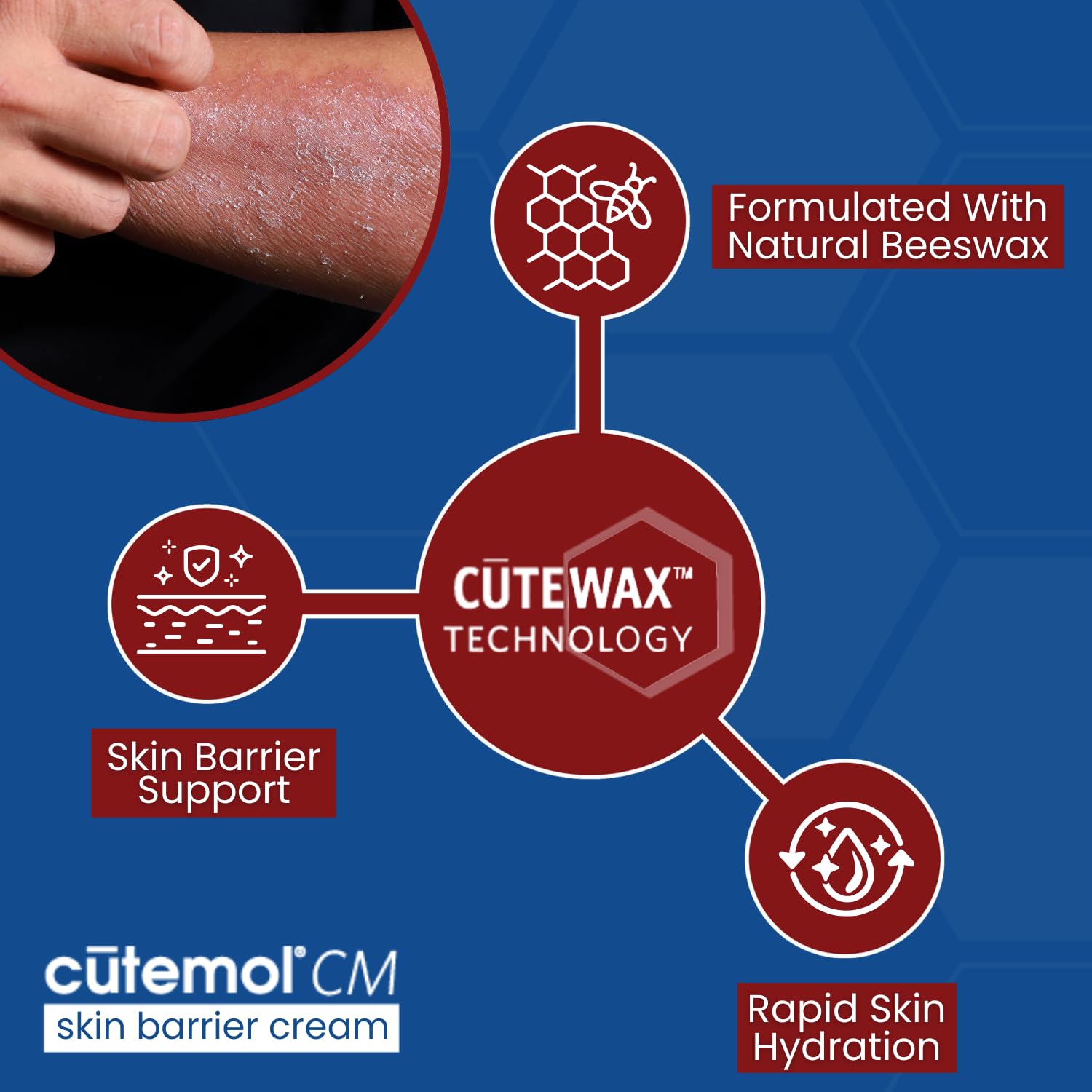 Cutemol CM fragrance-free label indicating gentle formulation for sensitive skin.