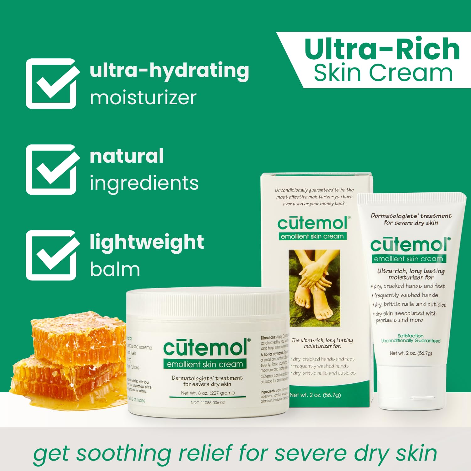 Cutemol Emollient Cream pump-bottle enables quick application for cracked hands.