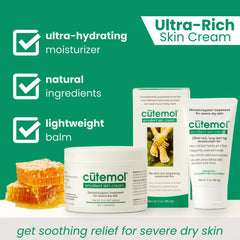 Cutemol Emollient Cream pump-bottle enables quick application for cracked hands.