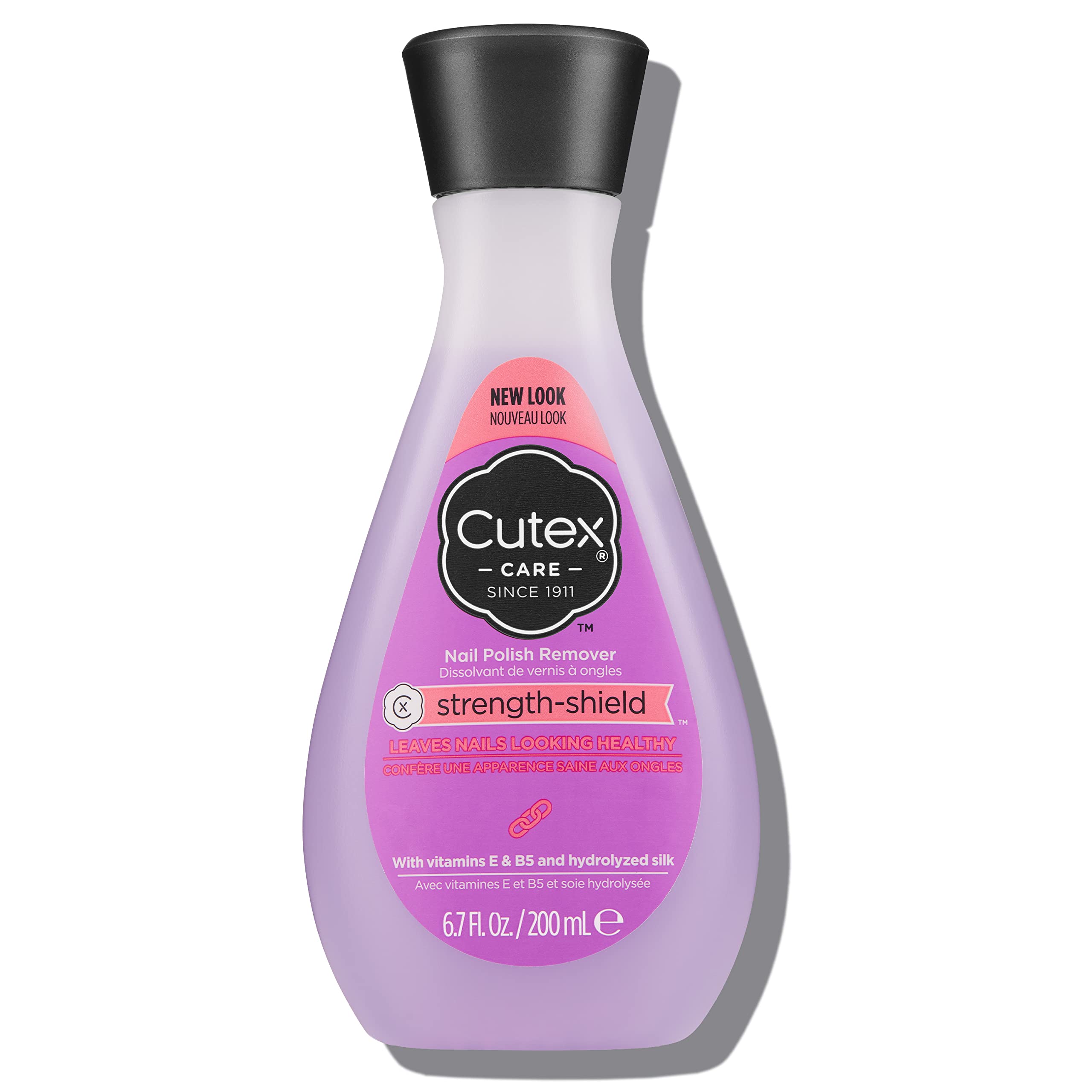 Cutex bottle front view showing Strength Shield and vitamins for healthier nails