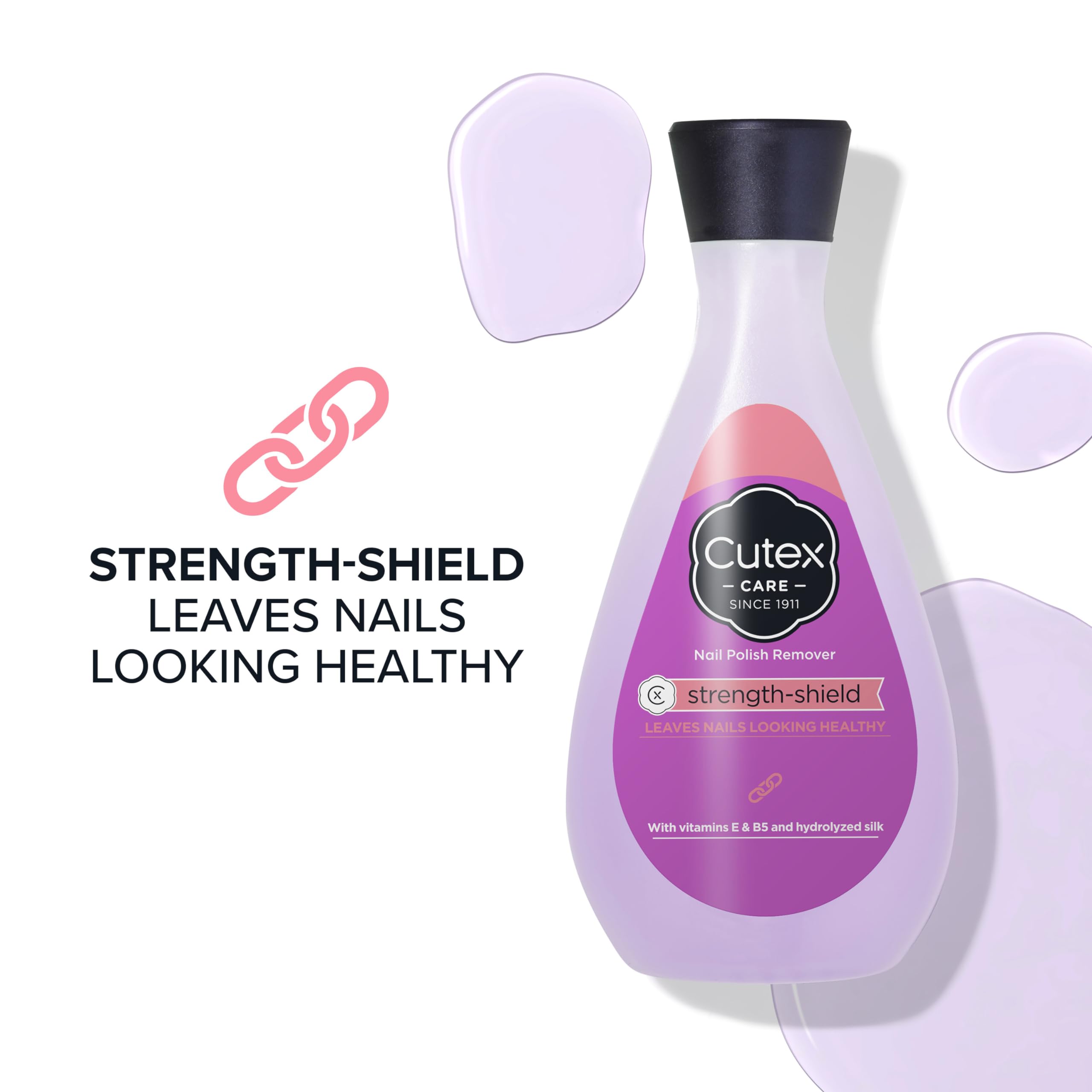 Close-up of Cutex label highlighting hydrolyzed silk and vitamins E and B5