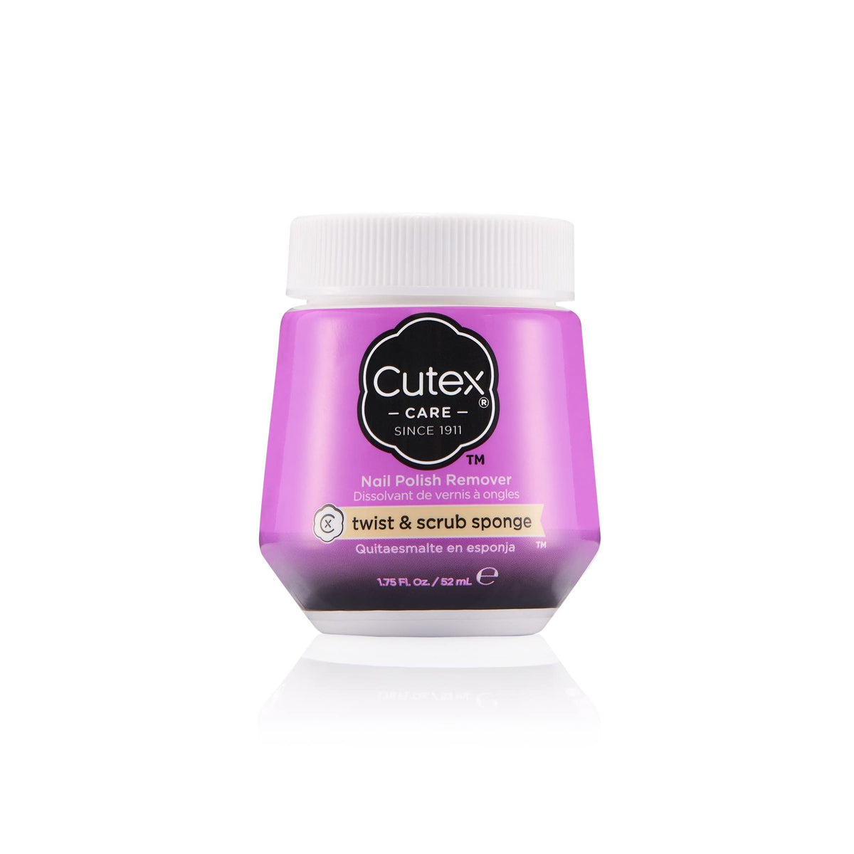 Cutex Twist & Scrub Remover Jar, bote, facilita retirada de esmalte con movimientos suaves y eficientes.