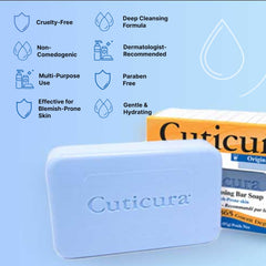 Hands apply Cuticura Deep Cleansing Soap to face and body for cleansing routine