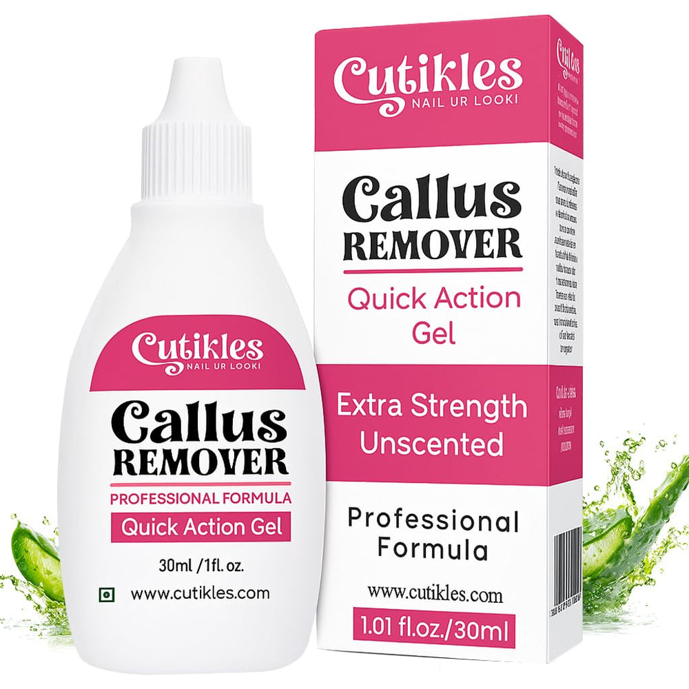 Cutikles Professional Callus Remover Gel packshot, travel-ready bottle for at-home spa-like pedicures.