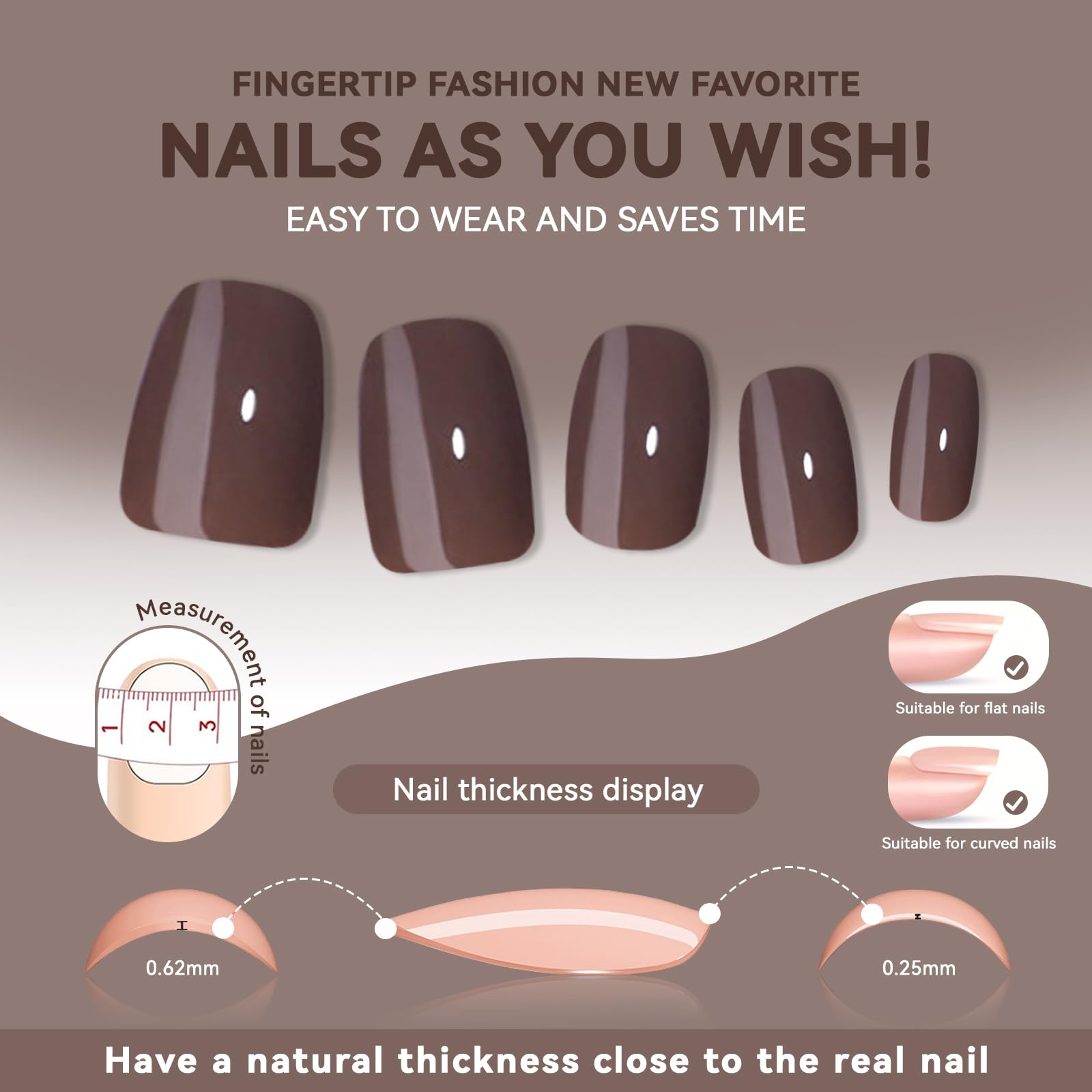 CUZIAM brown press-on nails with glossy finish for durable, chip-resistant wear
