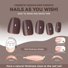 CUZIAM brown press-on nails with glossy finish for durable, chip-resistant wear
