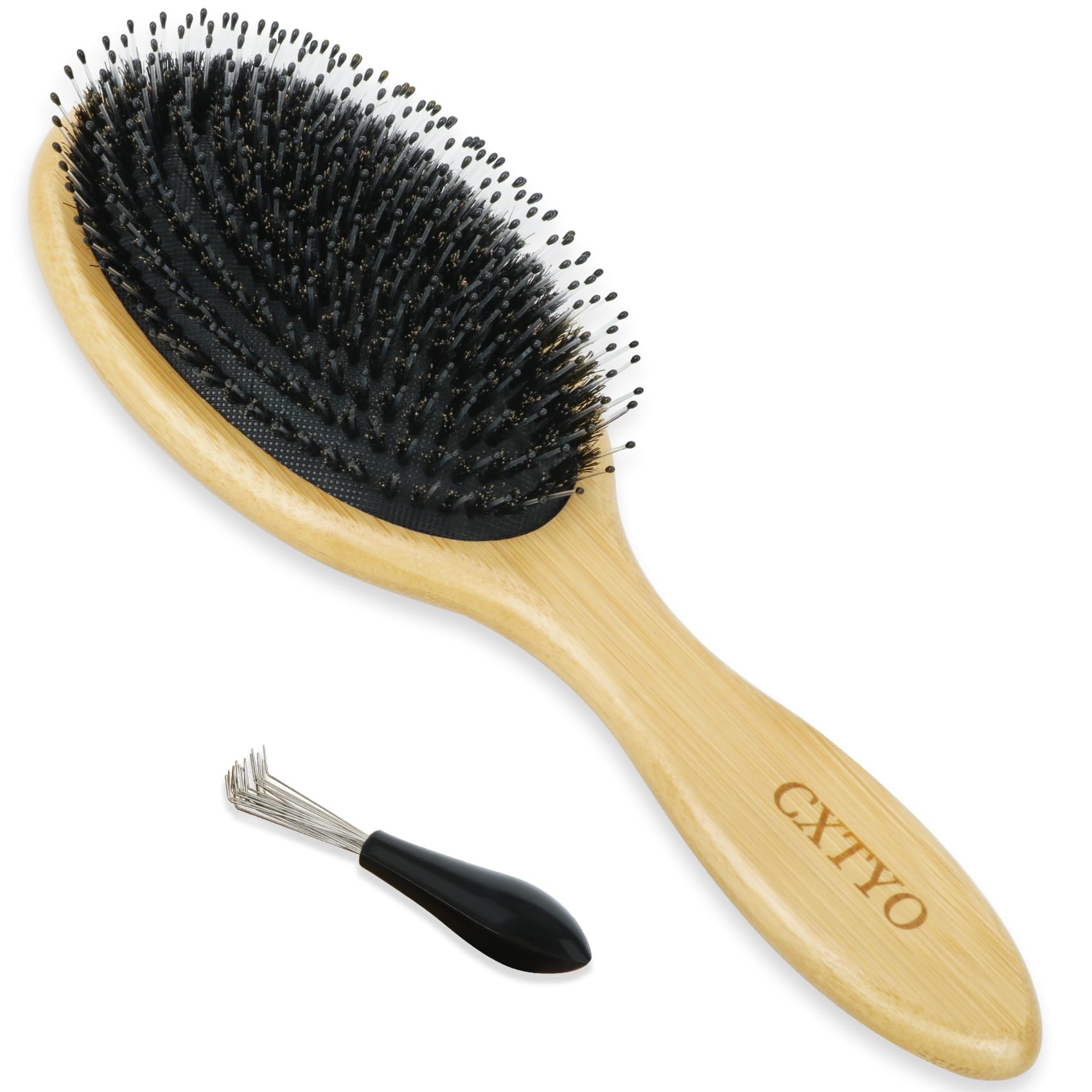 CXTYO bamboo hair brush with ergonomic handle for comfortable detangling and styling.