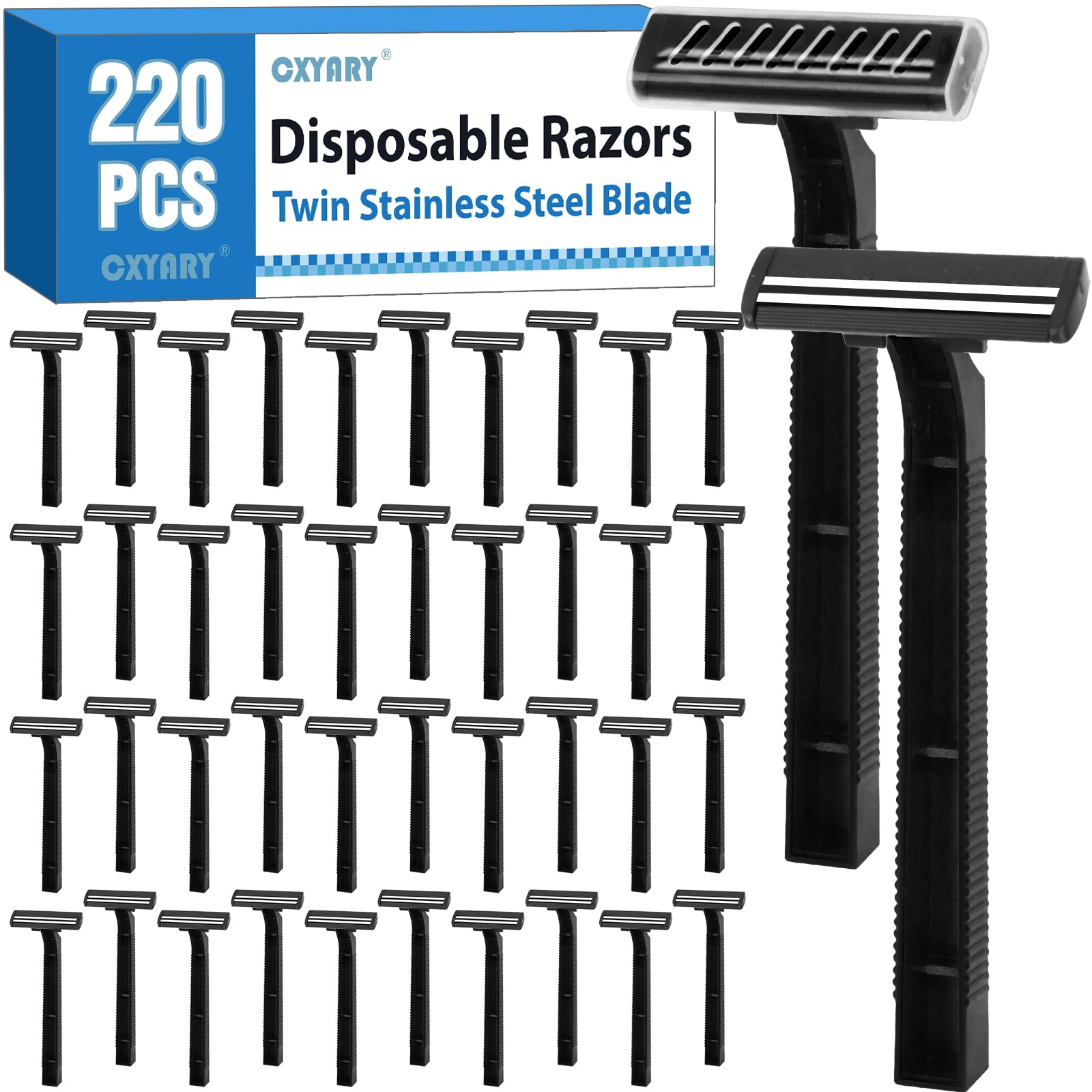 CXYARY 220-pcs twin blade disposable razors pack for bulk home grooming and travel.
