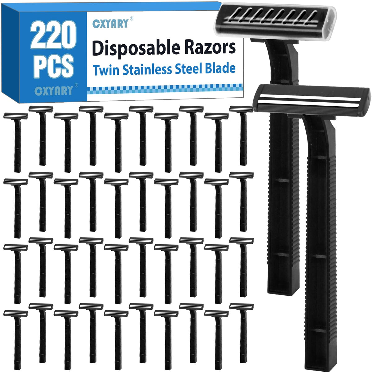 CXYARY 220-pcs twin blade disposable razors pack for bulk home grooming and travel.