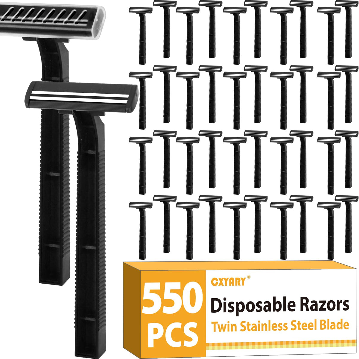 CXYARY 550-pcs twin-blade disposable razors in bulk—ideal for home or hotel stocking.