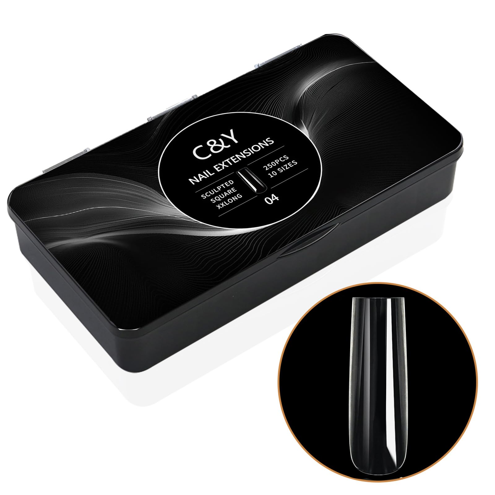 Cycullinyt 250pcs XXLong square soft gel nail tips in a box for easy at-home extensions.